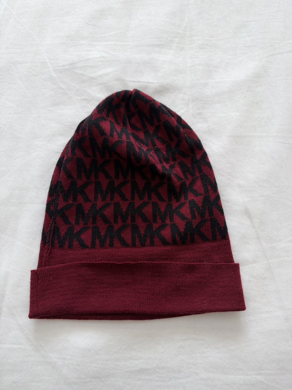 Michael Kors Burgundy and Black MK Logo Beanie